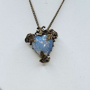 Vintage Iridescent Heart Lucite Cabochon ART DECO Style Necklace